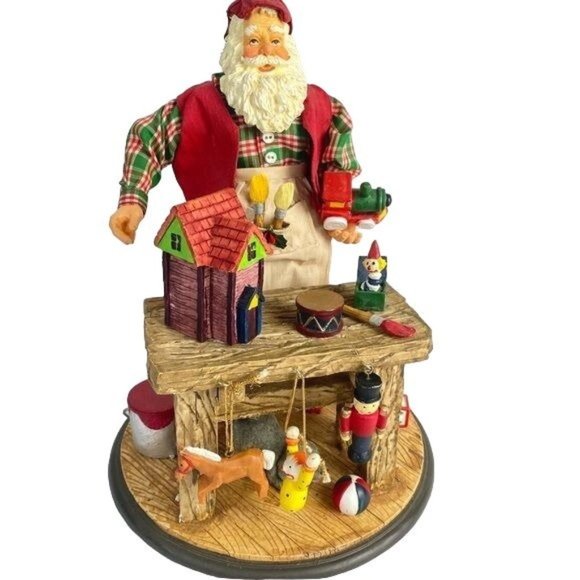 Traditions Christmas Santa Workshop Fabric Mache Centerpiece Large w Box